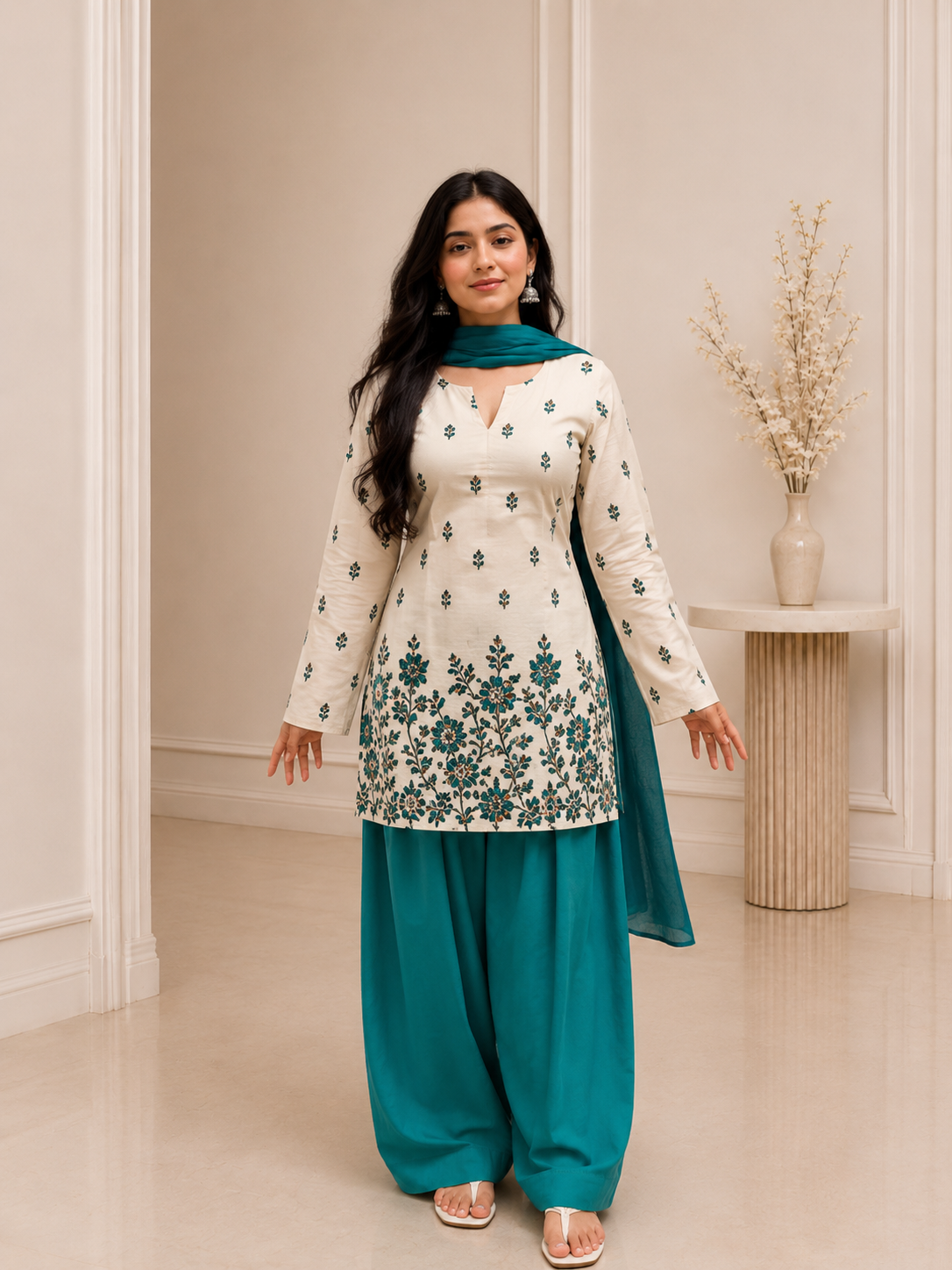 Teal Bloom Punjabi Suit Set