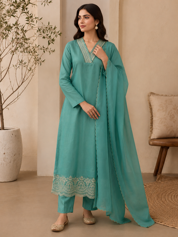 Aqua Serenity Embroidered Suit Set