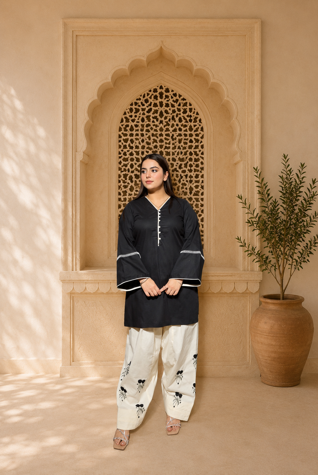 Midnight noir embroidered farshi salwar set