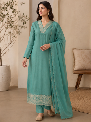 Aqua Serenity Embroidered Suit Set