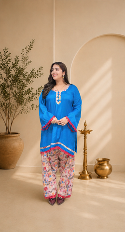 Royal azure floral Farshi Salwar Suit