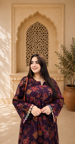 Elegant plum floral printed farshi salwar suit set