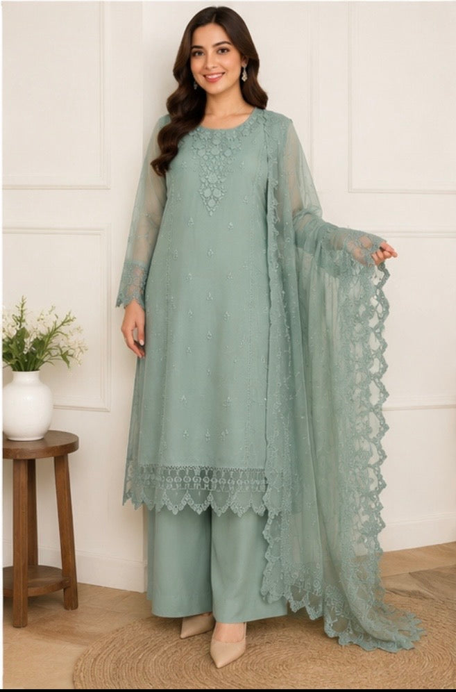 Sage Mist Embroidered Elegance Suit