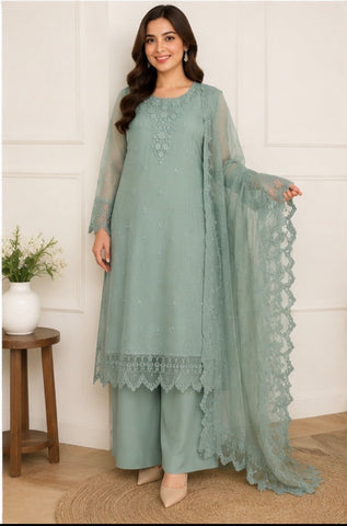 Sage Mist Embroidered Elegance Suit