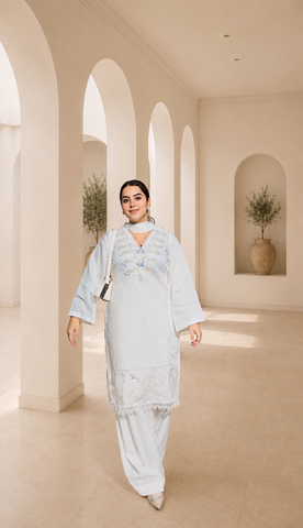 Ethereal ice blue embroidered elegance