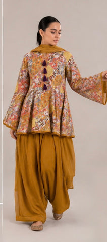 Title: Mustard Mosaic Peplum Patiala Set