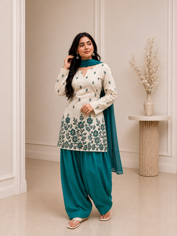 Teal Bloom Punjabi Suit Set