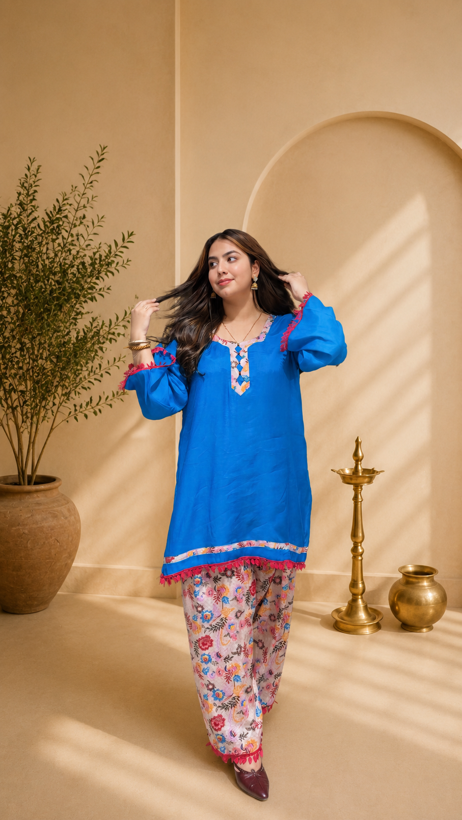 Royal azure floral Farshi Salwar Suit