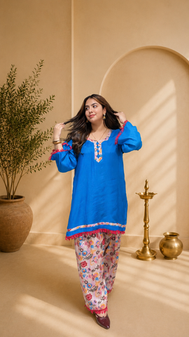 Royal azure floral Farshi Salwar Suit