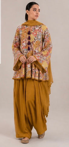 Title: Mustard Mosaic Peplum Patiala Set