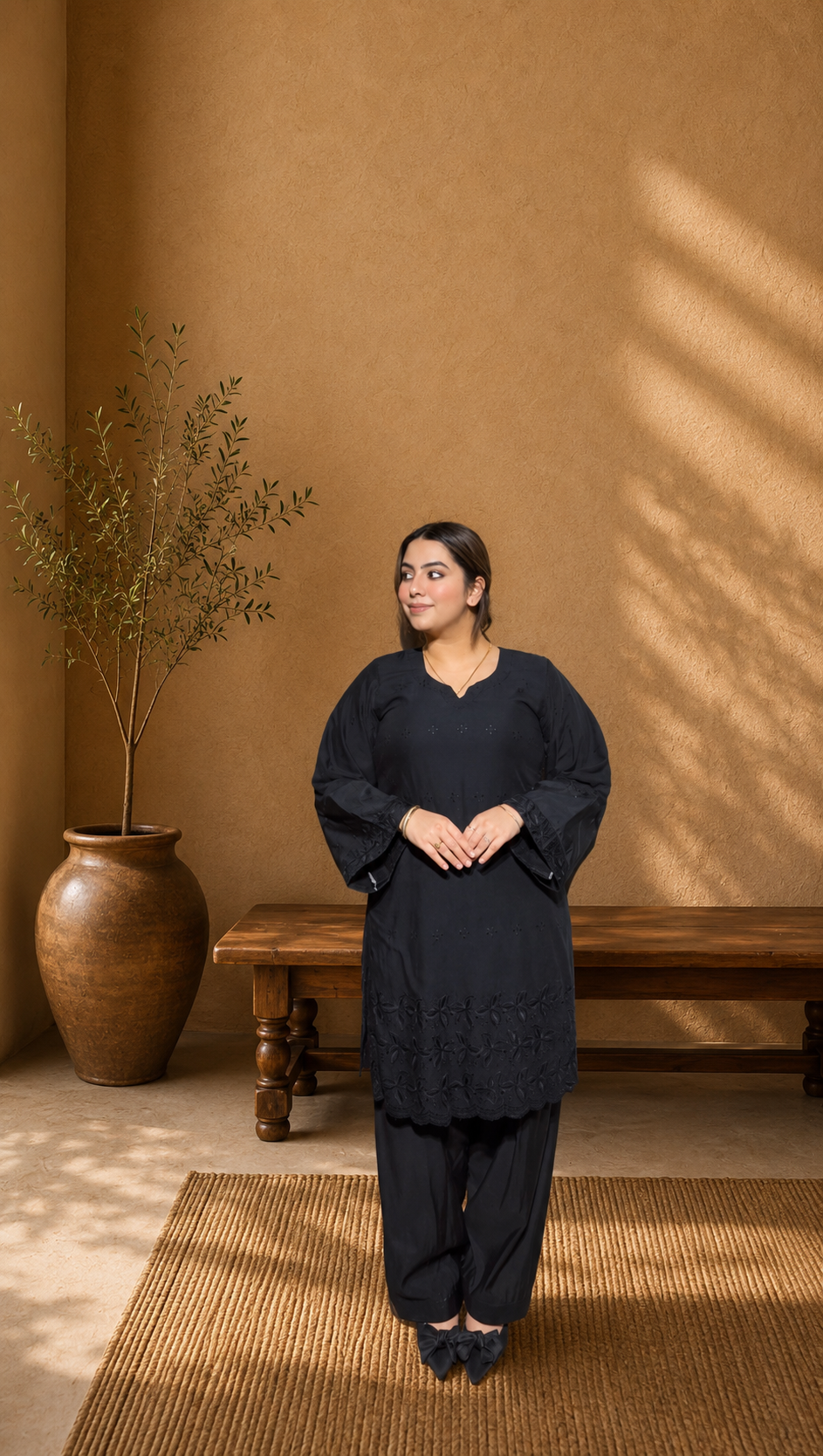Midnight Elegance embroidered Farshi Salwar suit