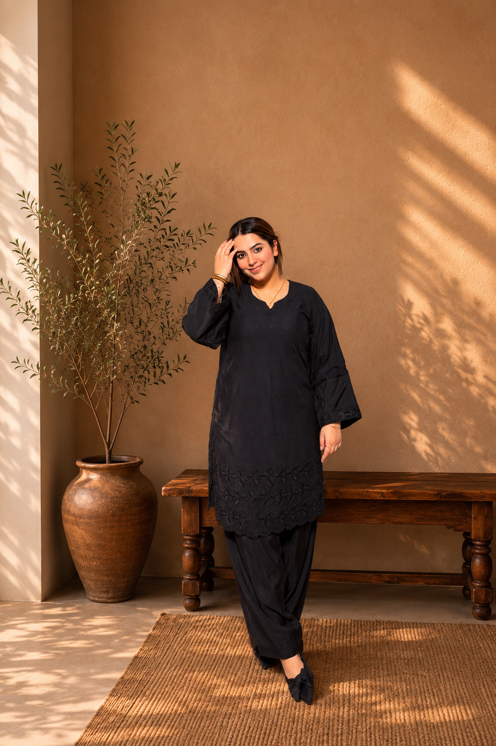Midnight Elegance embroidered Farshi Salwar suit