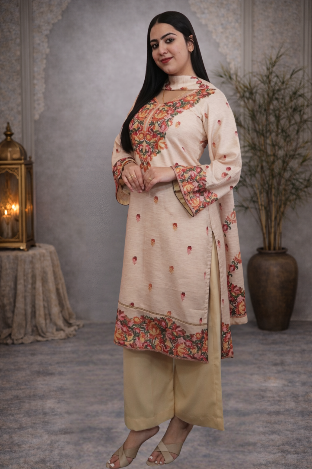 Straight plazo with kurti printed suit with dupatta