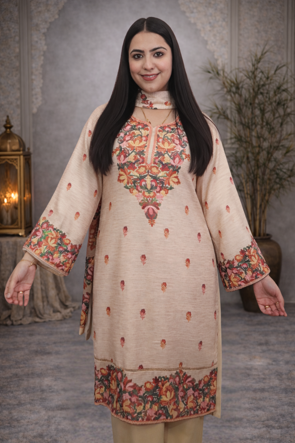 Straight plazo with kurti printed suit with dupatta