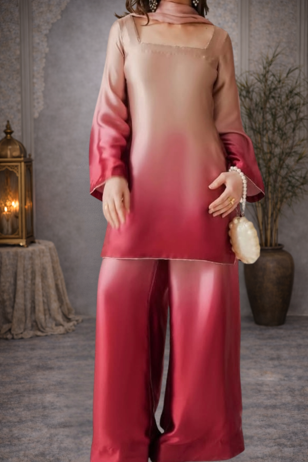 Ombre Setin Co-ord Set Rose Blush to Wine