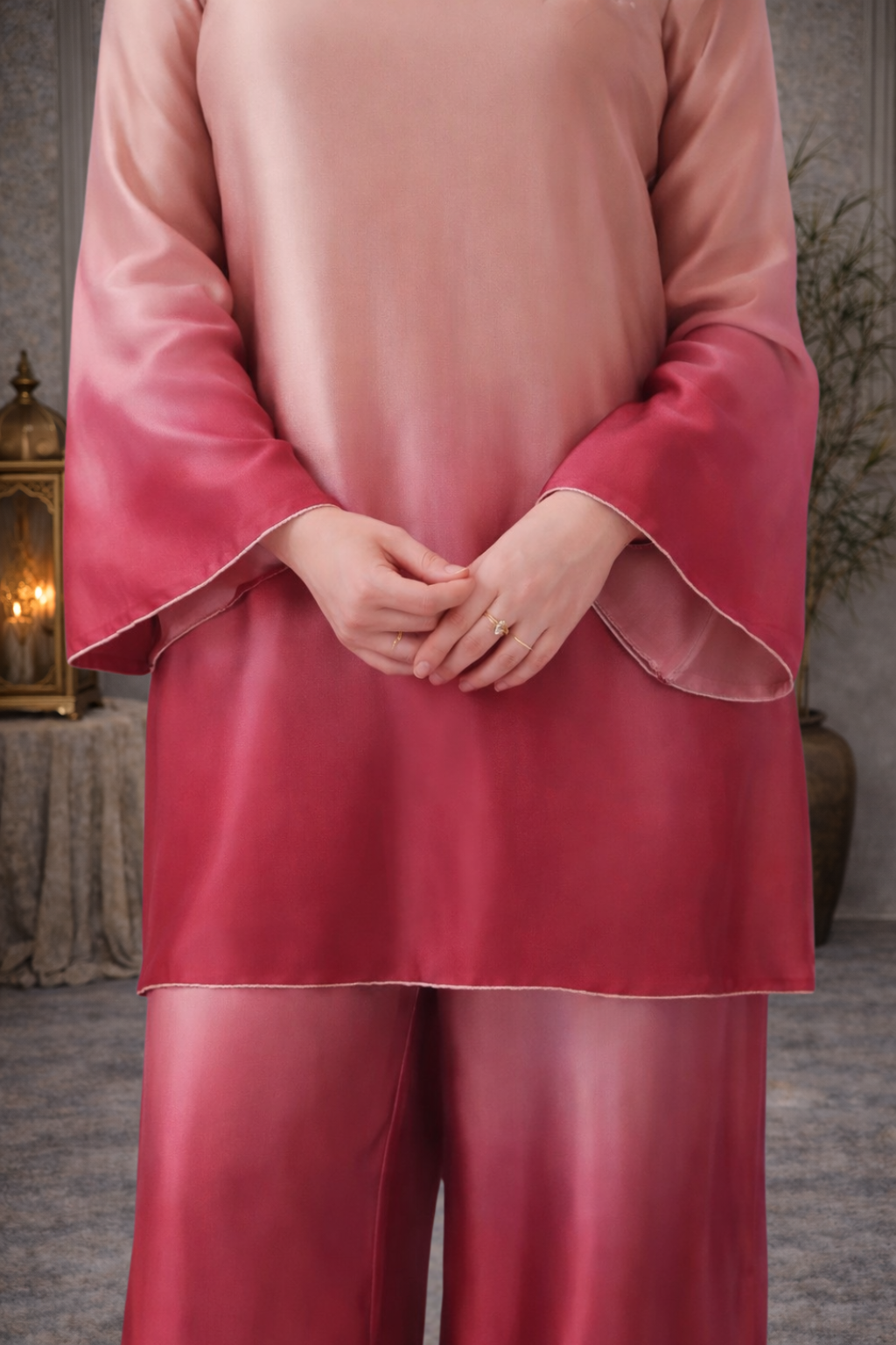 Ombre Setin Co-ord Set Rose Blush to Wine