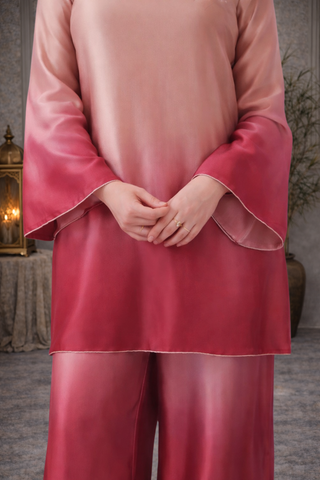 Ombre Setin Co-ord Set Rose Blush to Wine