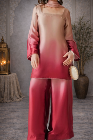 Ombre Setin Co-ord Set Rose Blush to Wine
