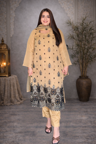 Mustard Suit With Pure Handwork on Shirt And Dupatta