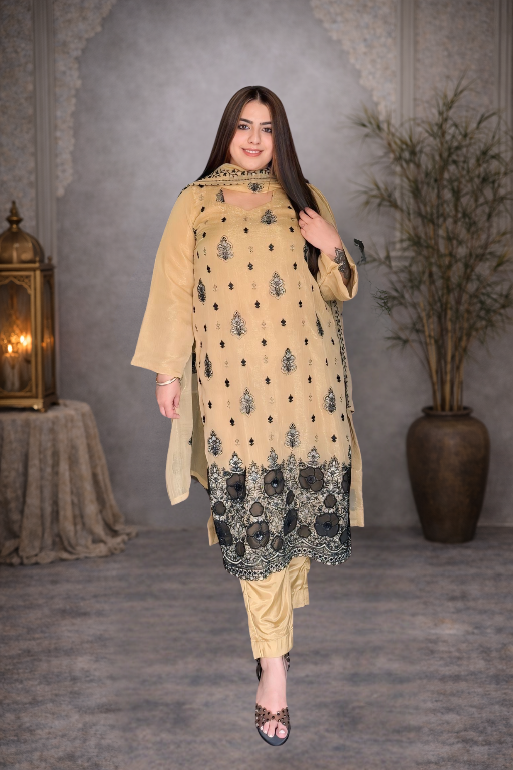 Mustard Suit With Pure Handwork on Shirt And Dupatta