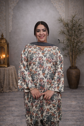 Pashmina Printed All Over Suit With Farshi Salwar And Plane Dupatt
