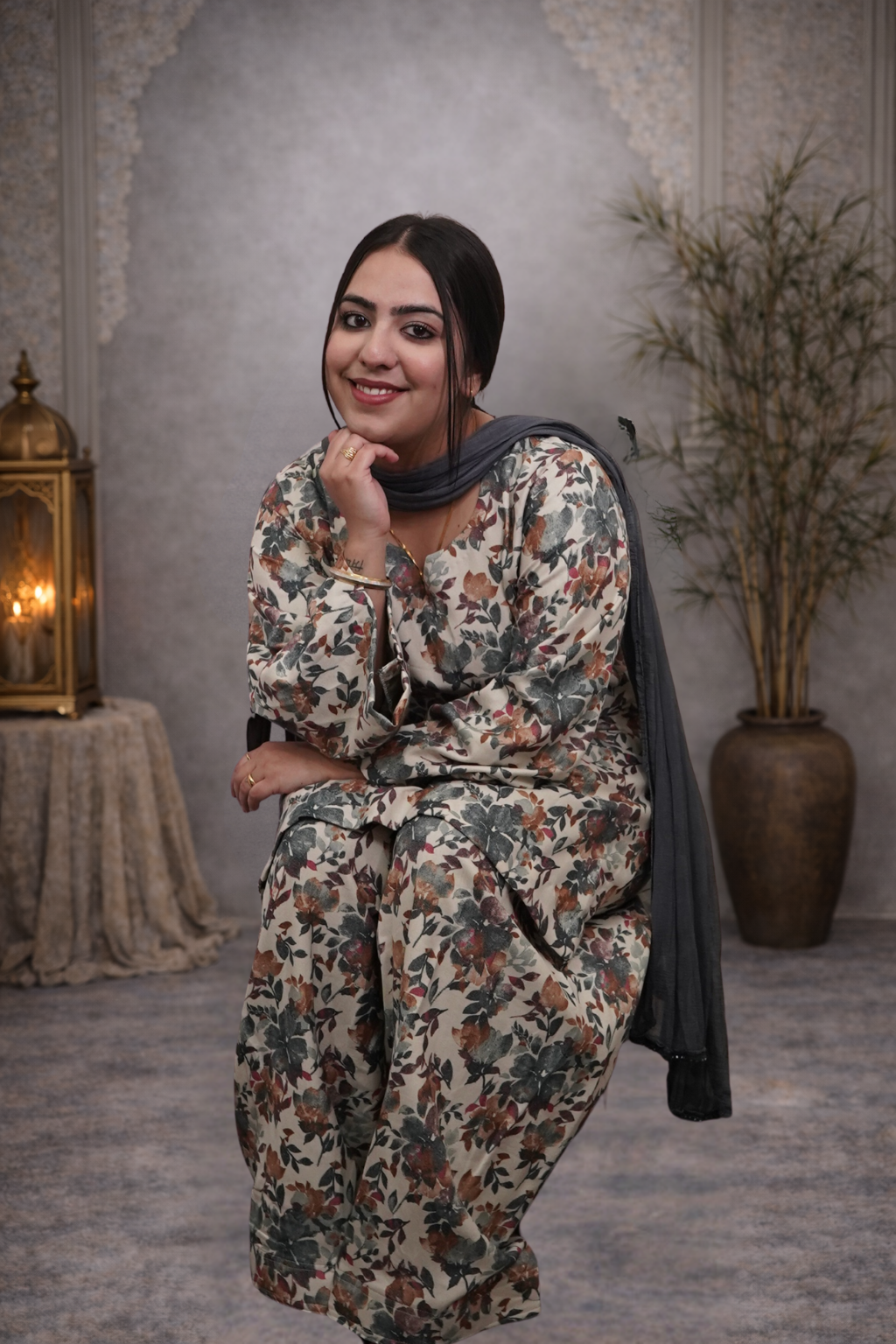 Pashmina Printed All Over Suit With Farshi Salwar And Plane Dupatt