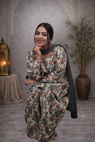 Pashmina Printed All Over Suit With Farshi Salwar And Plane Dupatt