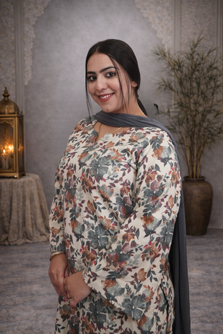 Pashmina Printed All Over Suit With Farshi Salwar And Plane Dupatt