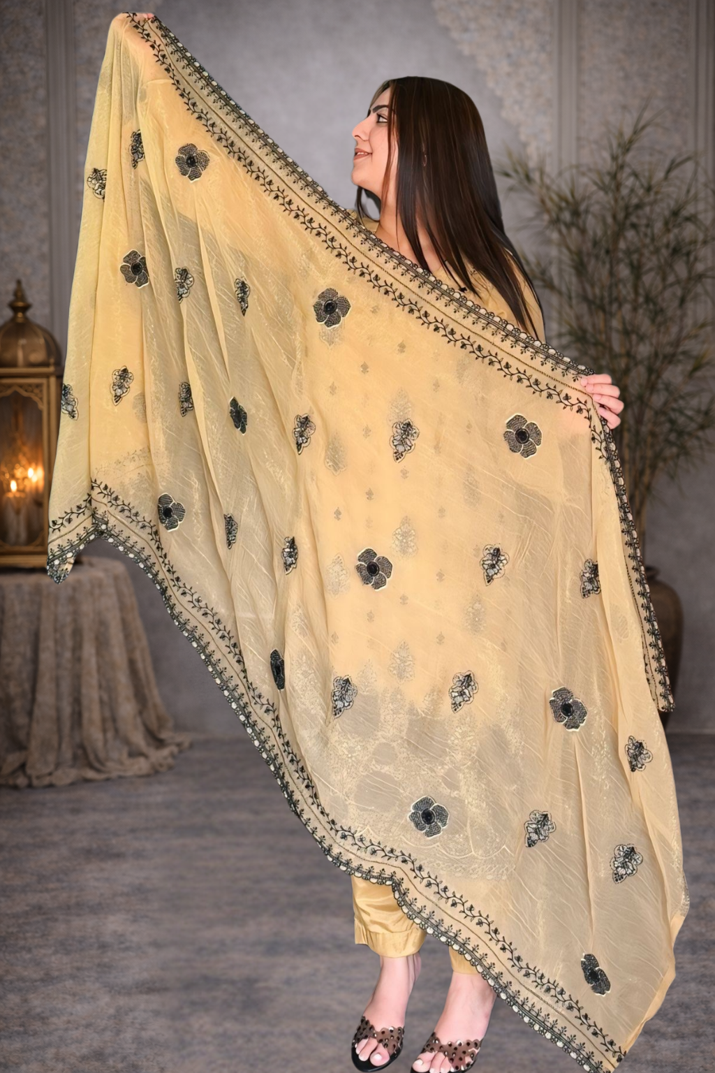Mustard Suit With Pure Handwork on Shirt And Dupatta